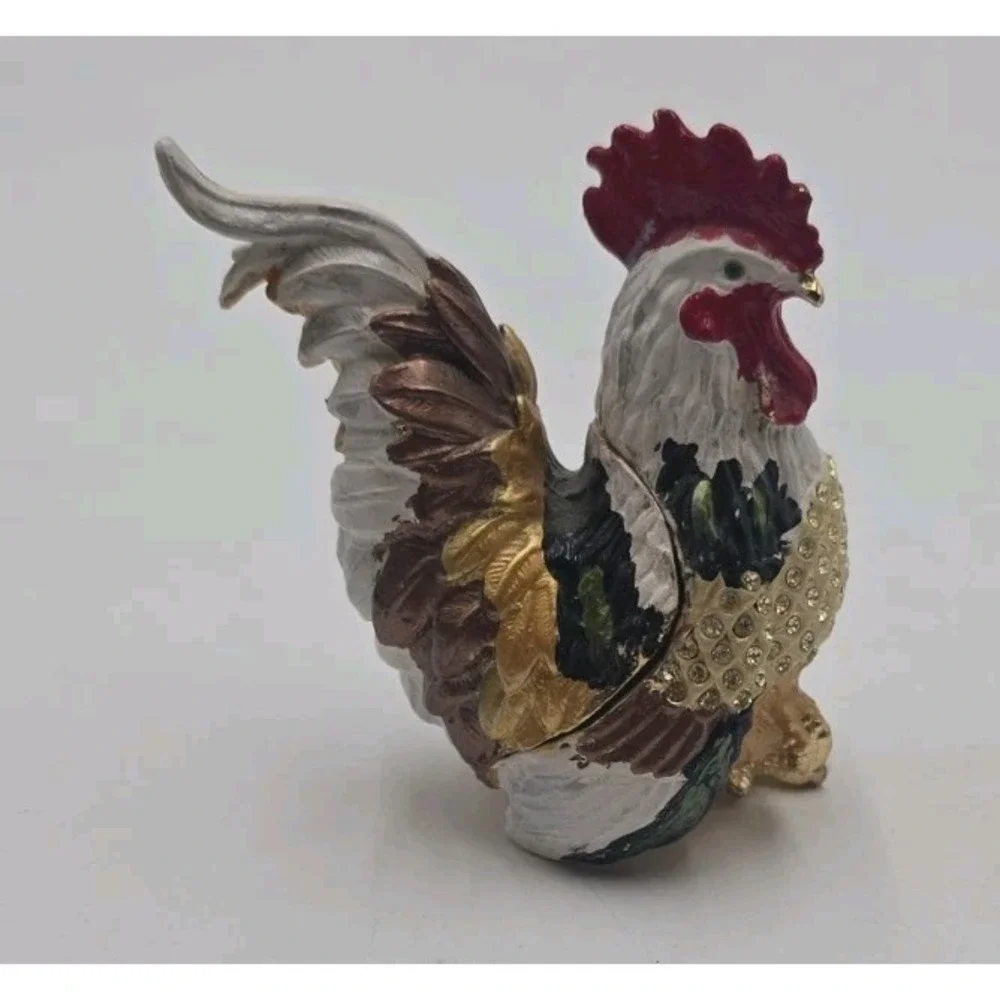 Leonardo Collection Jeweled Rooster Trinket Box Rhinestone Figurine Vintage